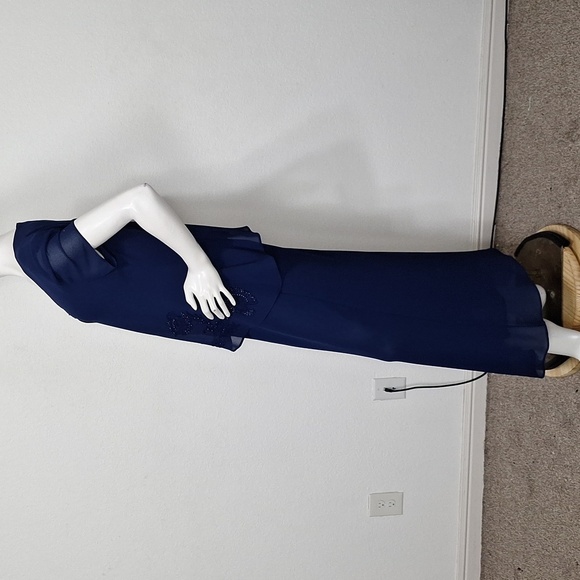 Positive Attitude Vintage Navy Blue Embroidered Beaded Fairy Maxi Dress Size 10 - Picture 10 of 12